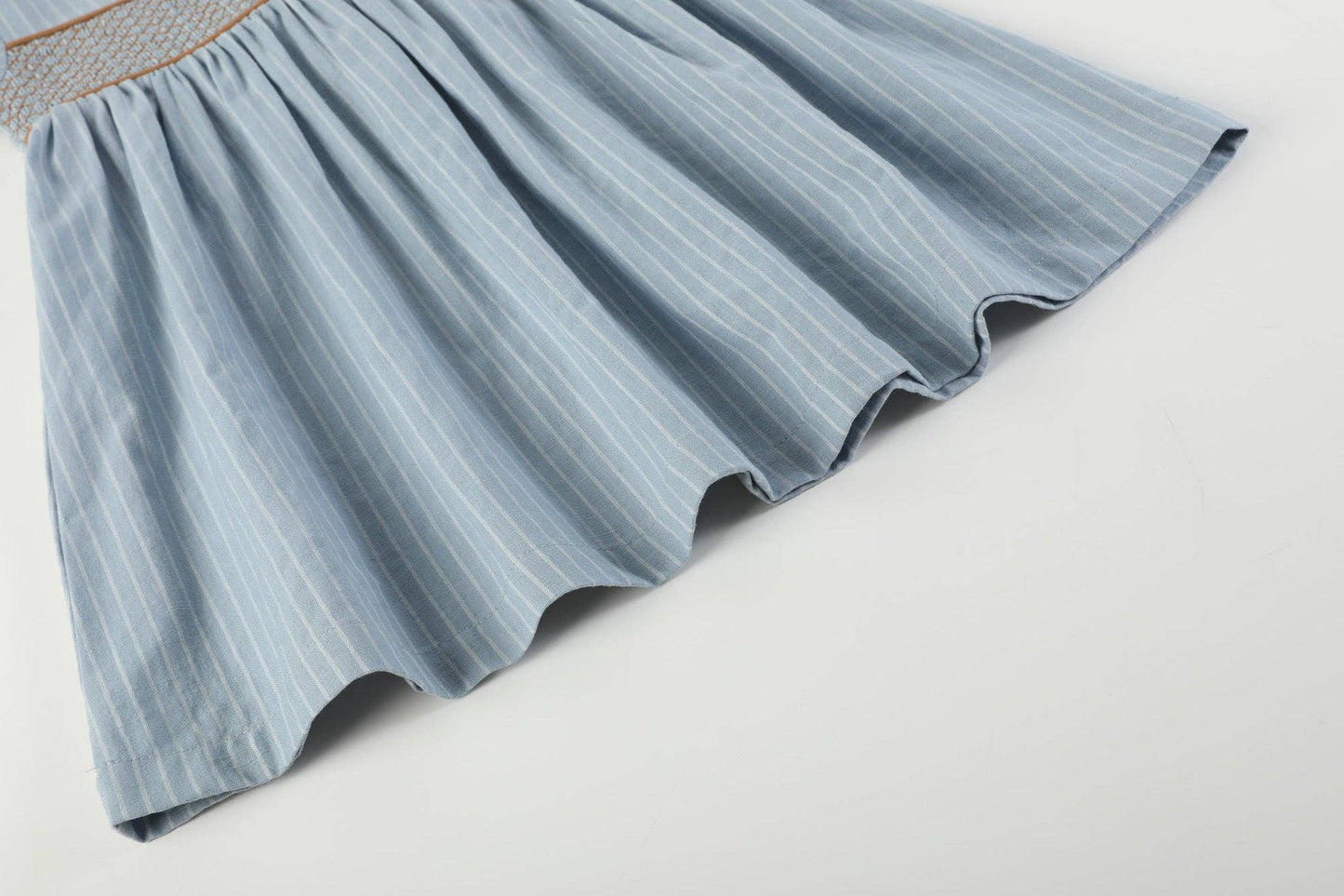 Lil Cactus - Blue Pinstripe Brown Smocked Ruffle Collar Dress