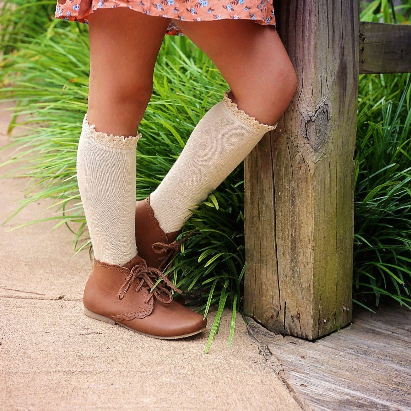 Little Stocking Co. - Vanilla Lace Top Knee High Socks