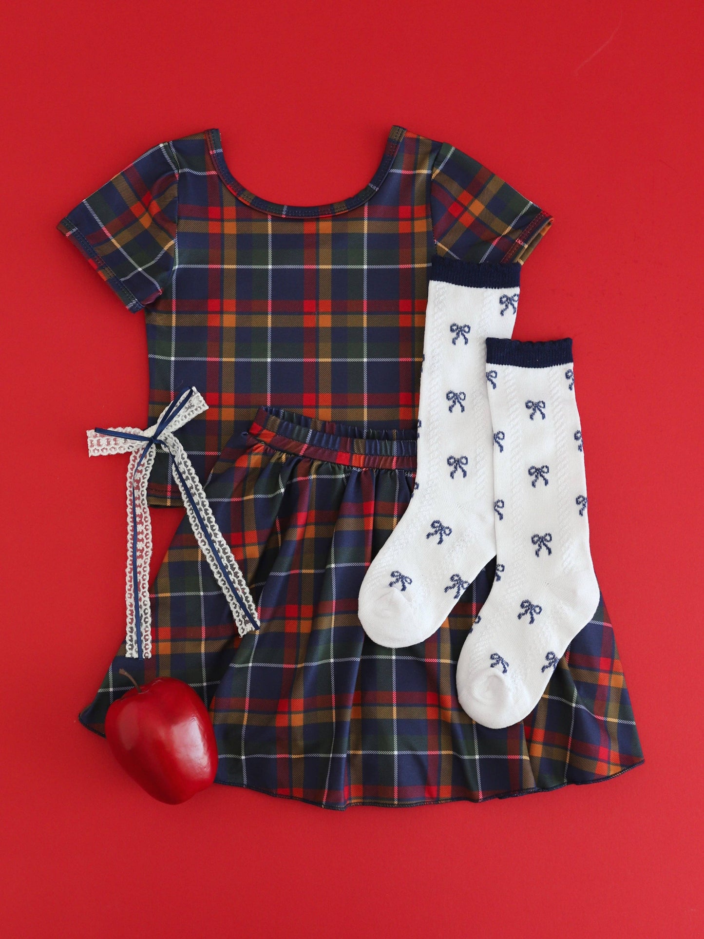 Little Stocking Co. - Navy Bow Scalloped Knee Socks