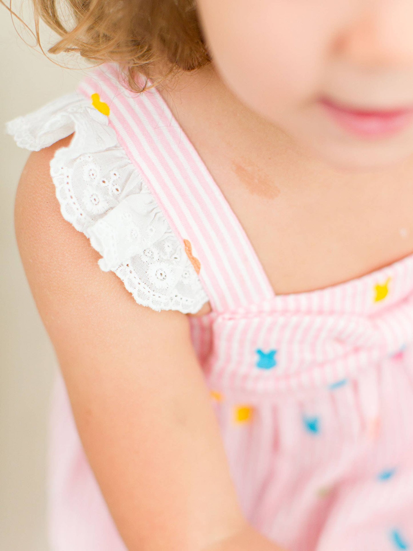 Girls Pink Bunny Stripe Cotton Gauze Flutter Bow Woven Dress