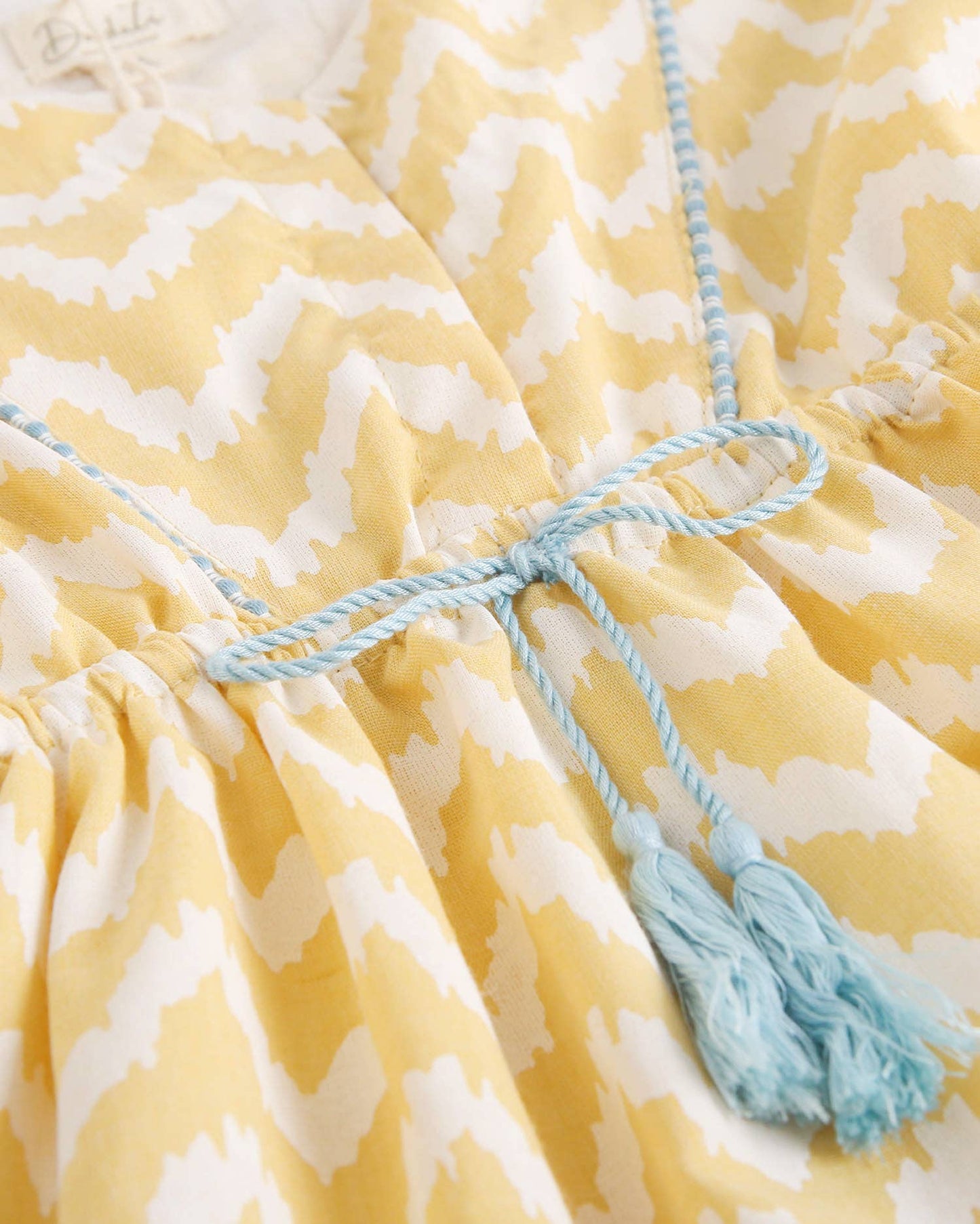 Dadati - Mustard and white zigzag girl dress with turquoise