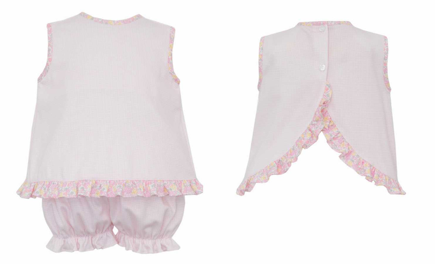 Petit Bebe - Pink knit gingham bloomer set