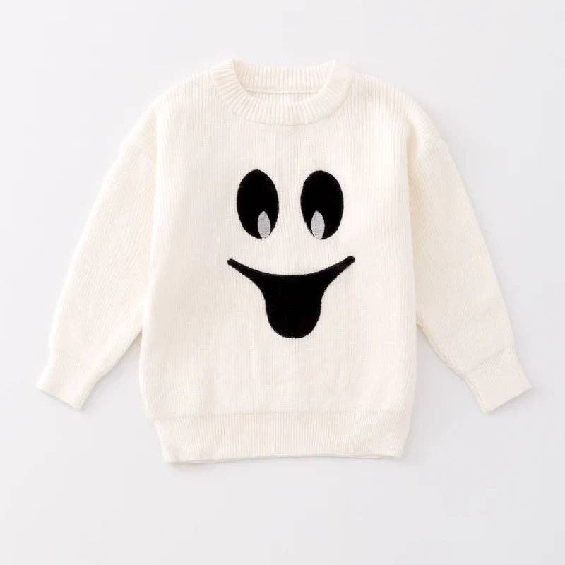 Auraquise - Girls Fall Halloween White Black Ghost Cute Sweater