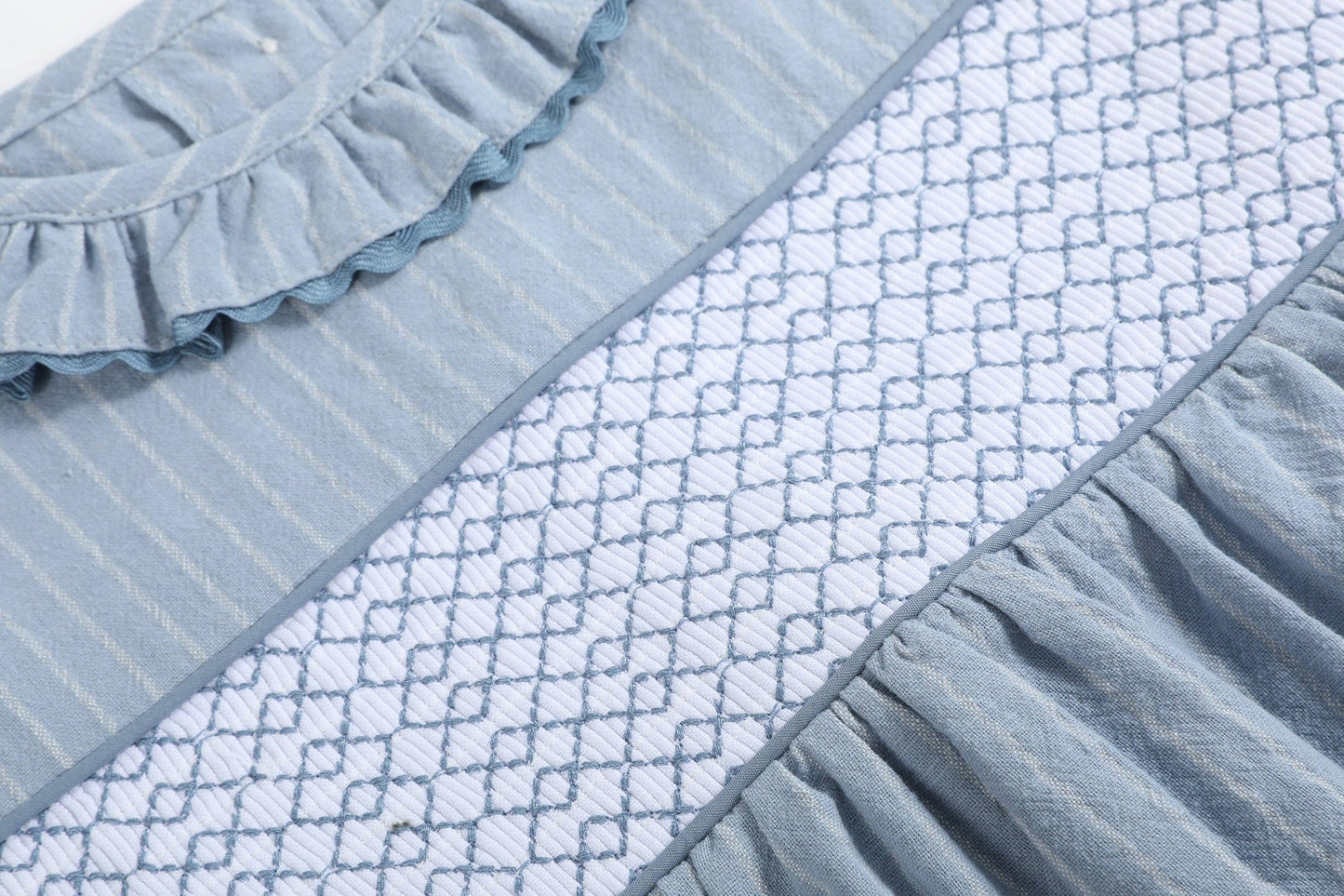 Lil Cactus - Light Blue Pinstripe Smocked Ruffle Dress