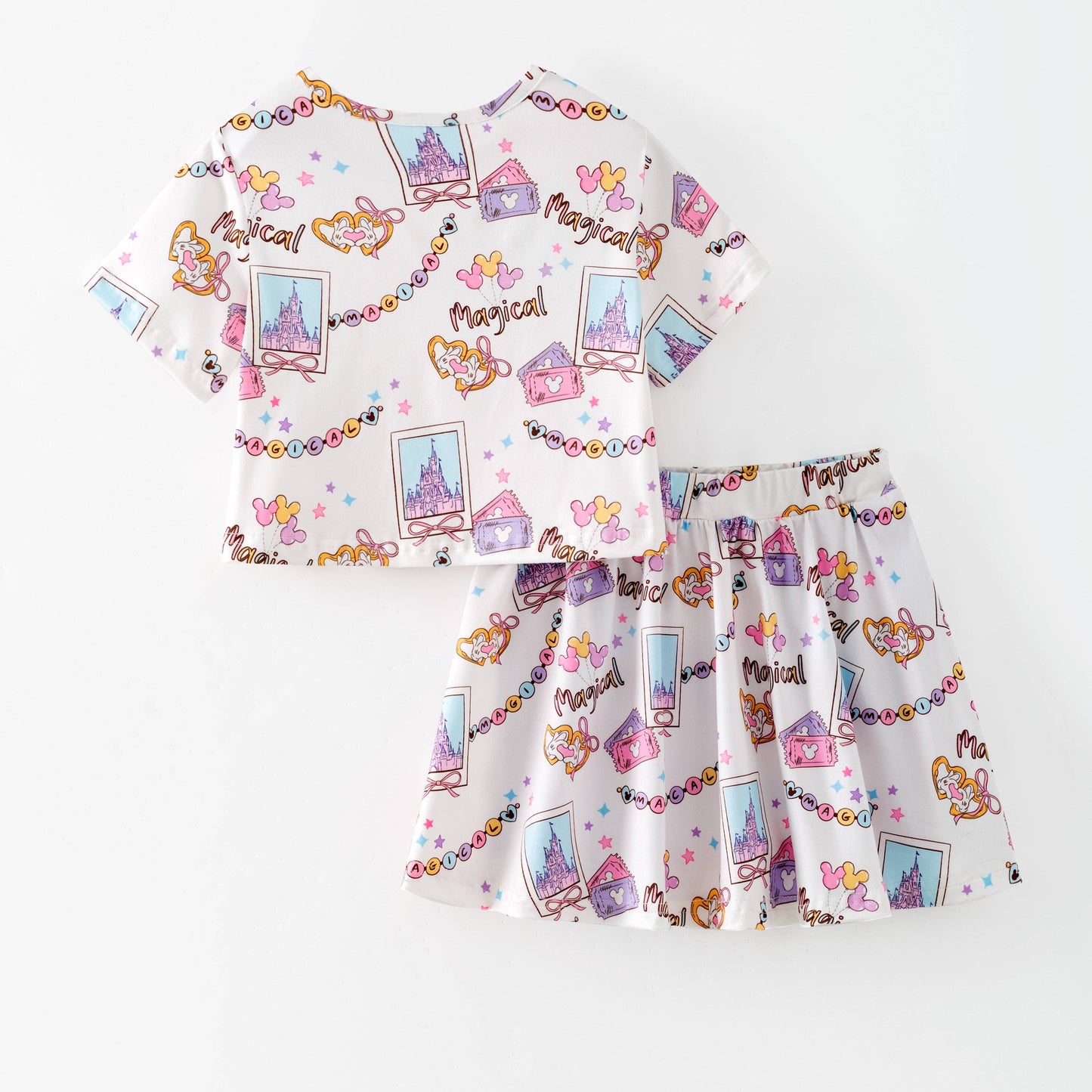Auraquise - Girls Summer Cartoon Cute Magical Printed Party Outfits