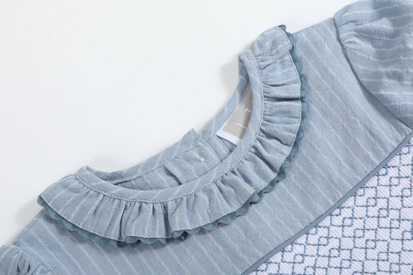 Lil Cactus - Light Blue Pinstripe Smocked Ruffle Dress