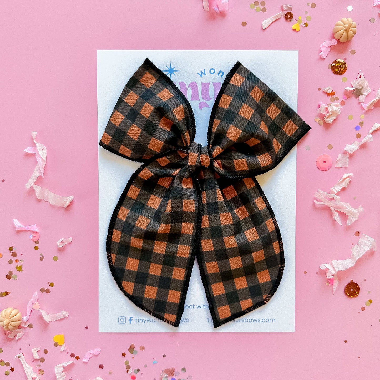 Tiny Wonders Bows - Orange and Black Gingham