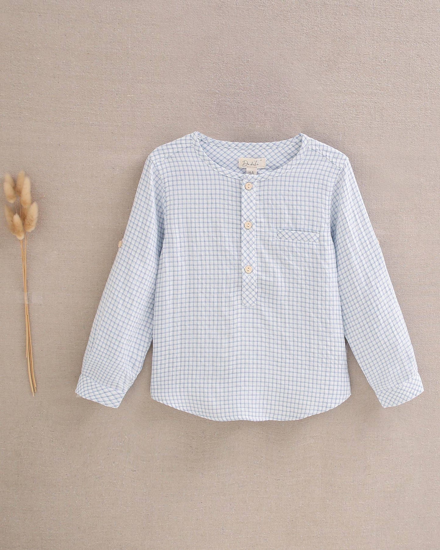 Dadati - Pastel blue checkered boy's shirt