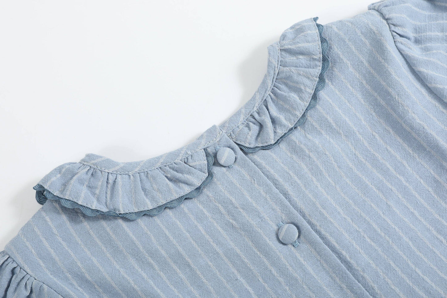 Lil Cactus - Light Blue Pinstripe Smocked Ruffle Dress