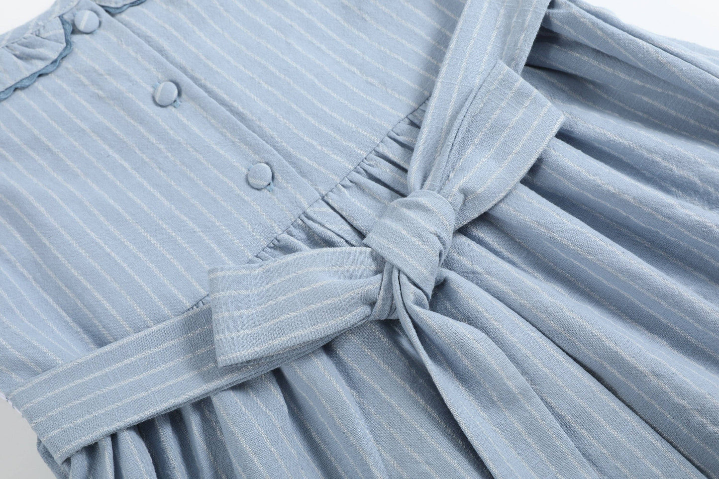 Lil Cactus - Light Blue Pinstripe Smocked Ruffle Dress
