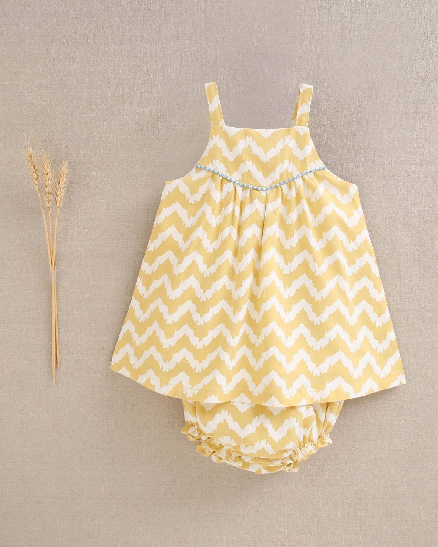 Dadati - Mustard and white zigzag baby dress with matching panties