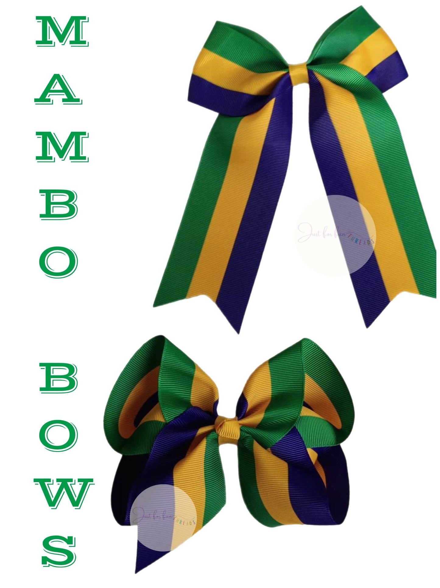 Just For Fun Threads - Mardi Gras Stripe Long Tail Hair Bow