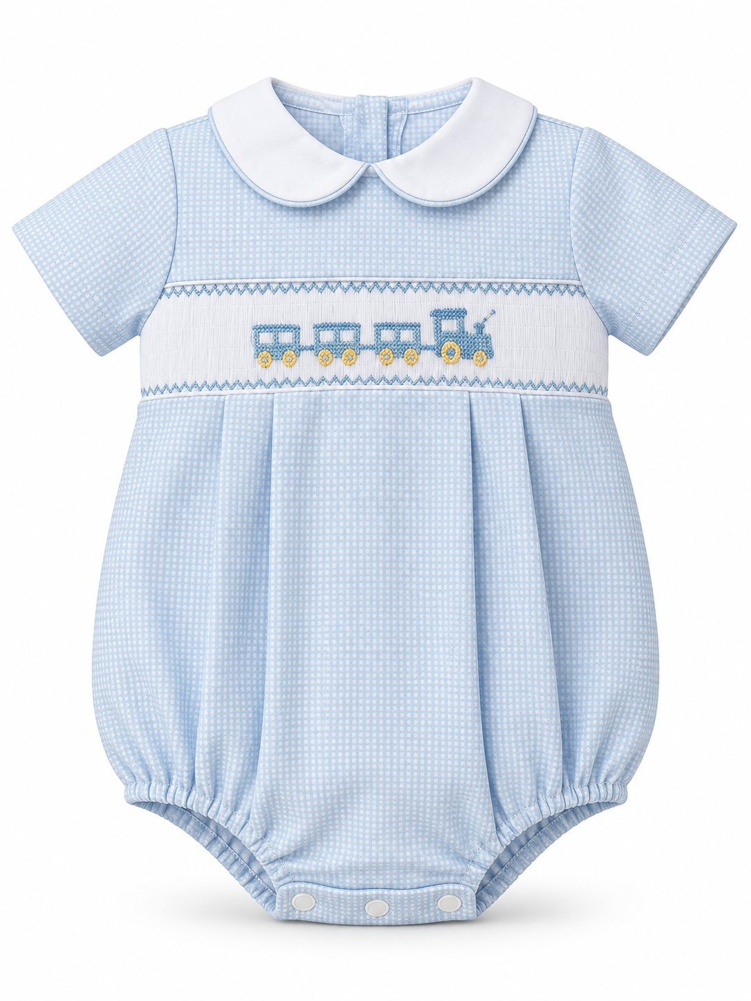Lt.blue check knit boy's short bubble