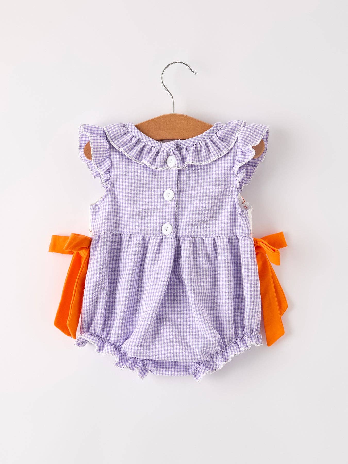 Rylee Faith Designs - Fall Halloween Purple Balloon Pumpkin Cat Smock Embroidery Baby Girl Romper