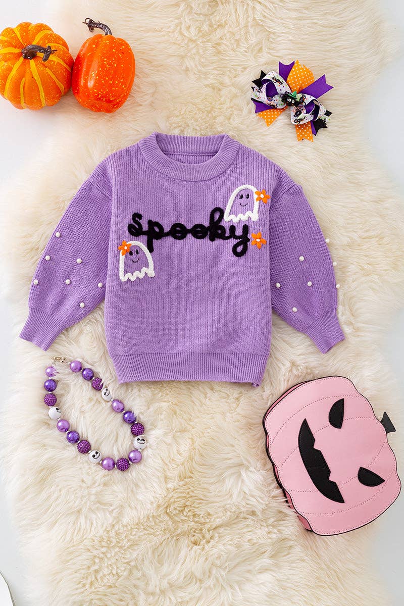 Kids Charm Online - Spooky knit girls sweater with pearl beads. (Available in 3 colors!)