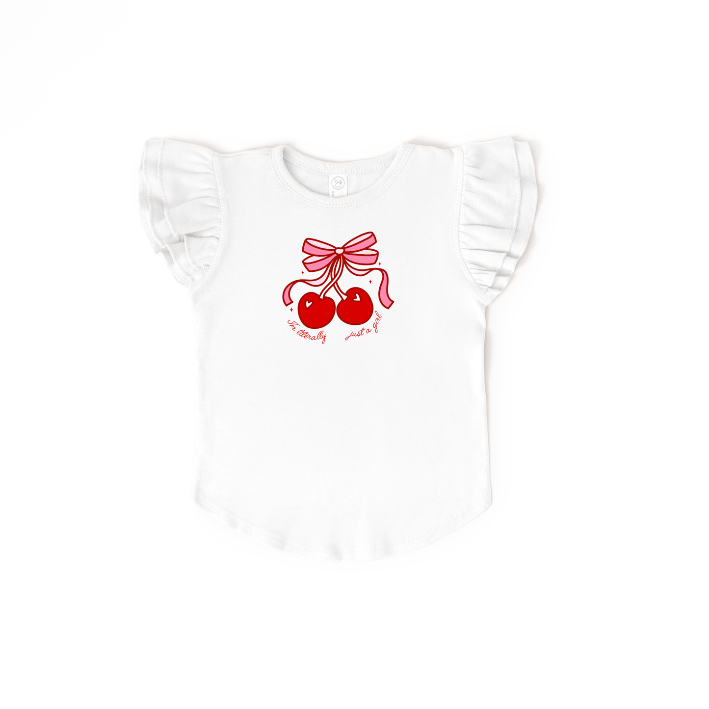 Benny & Ray Apparel - I'm Literally Just a Girl Cherry Kid Flutter Sleeve Shirt