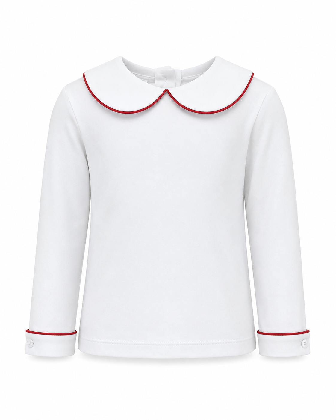 White knit Peter Pan Boy's Shirt W/ Red Pipping