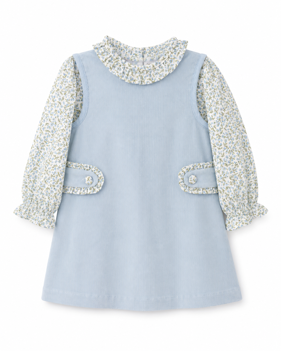 Lt.Blue Corduroy jumper w/ blue floral print blouse