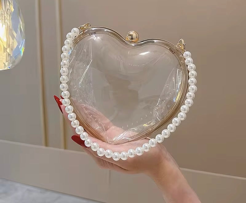 Heart Clear Pearl Handle Purse
