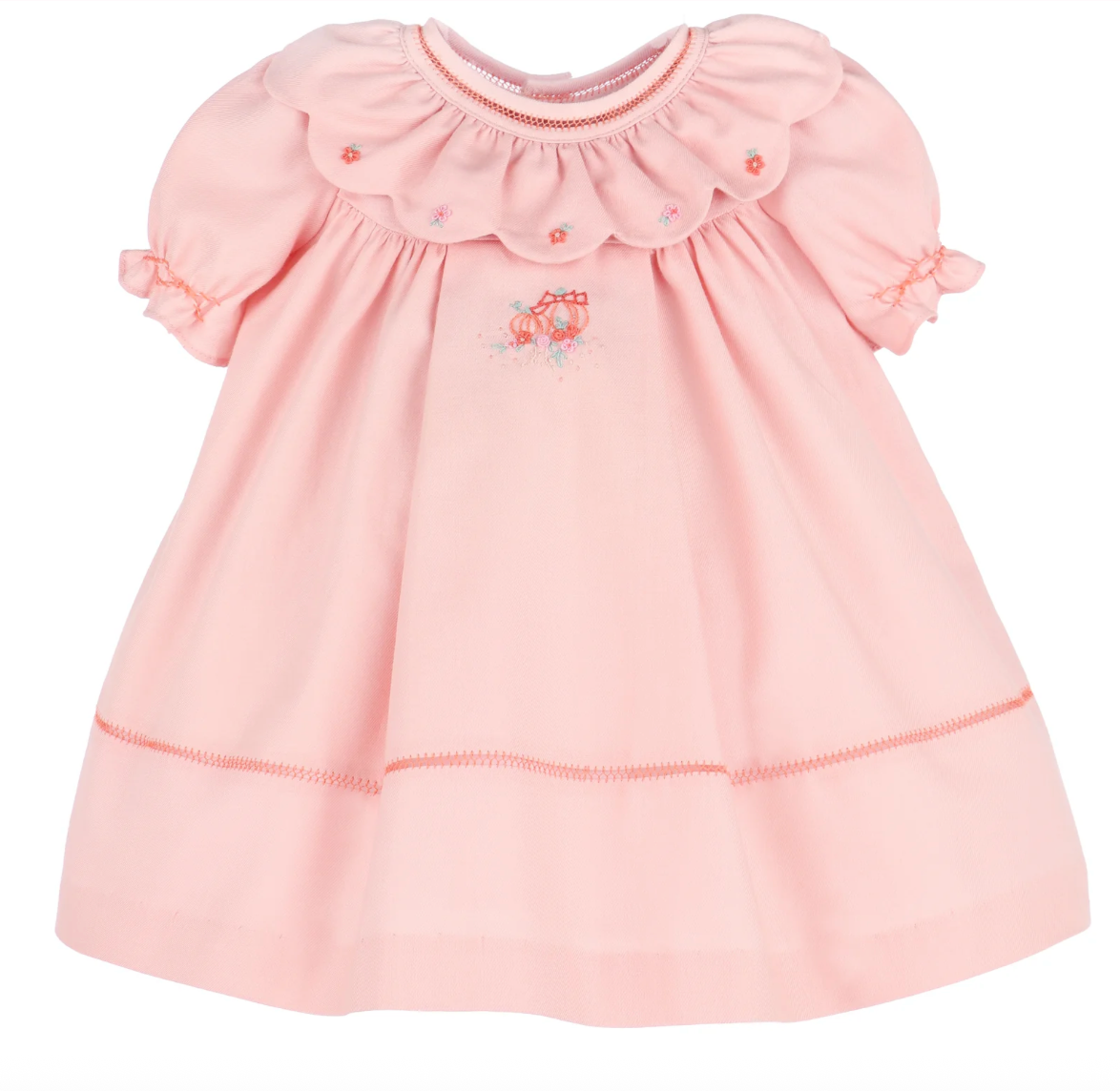 Sophie & Lucas Girls Embroidered Pumpkin Ruffle Dress