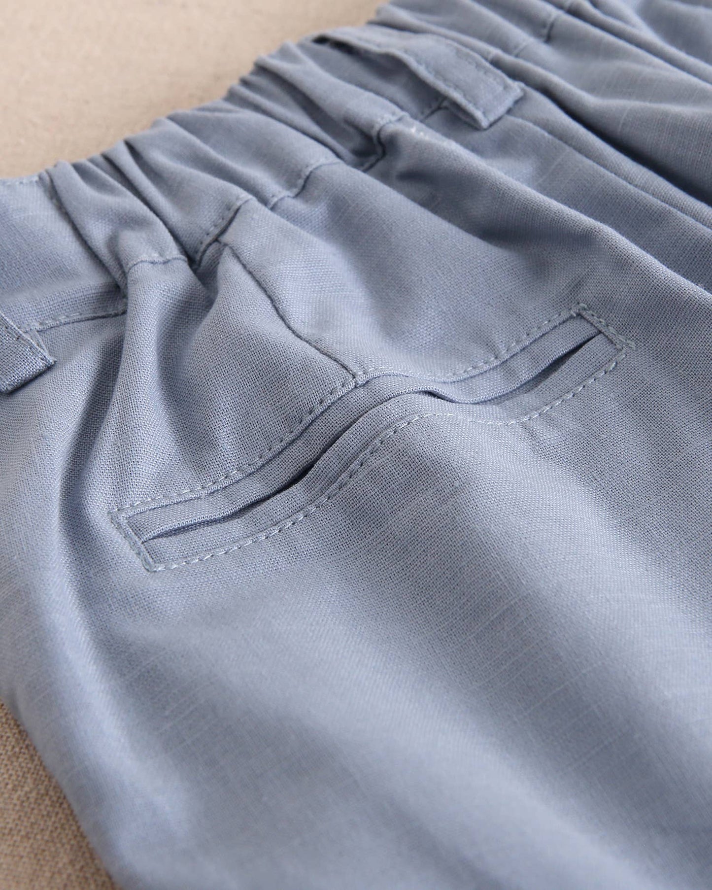Dadati - Dark pastel blue linen boy's Bermuda shorts
