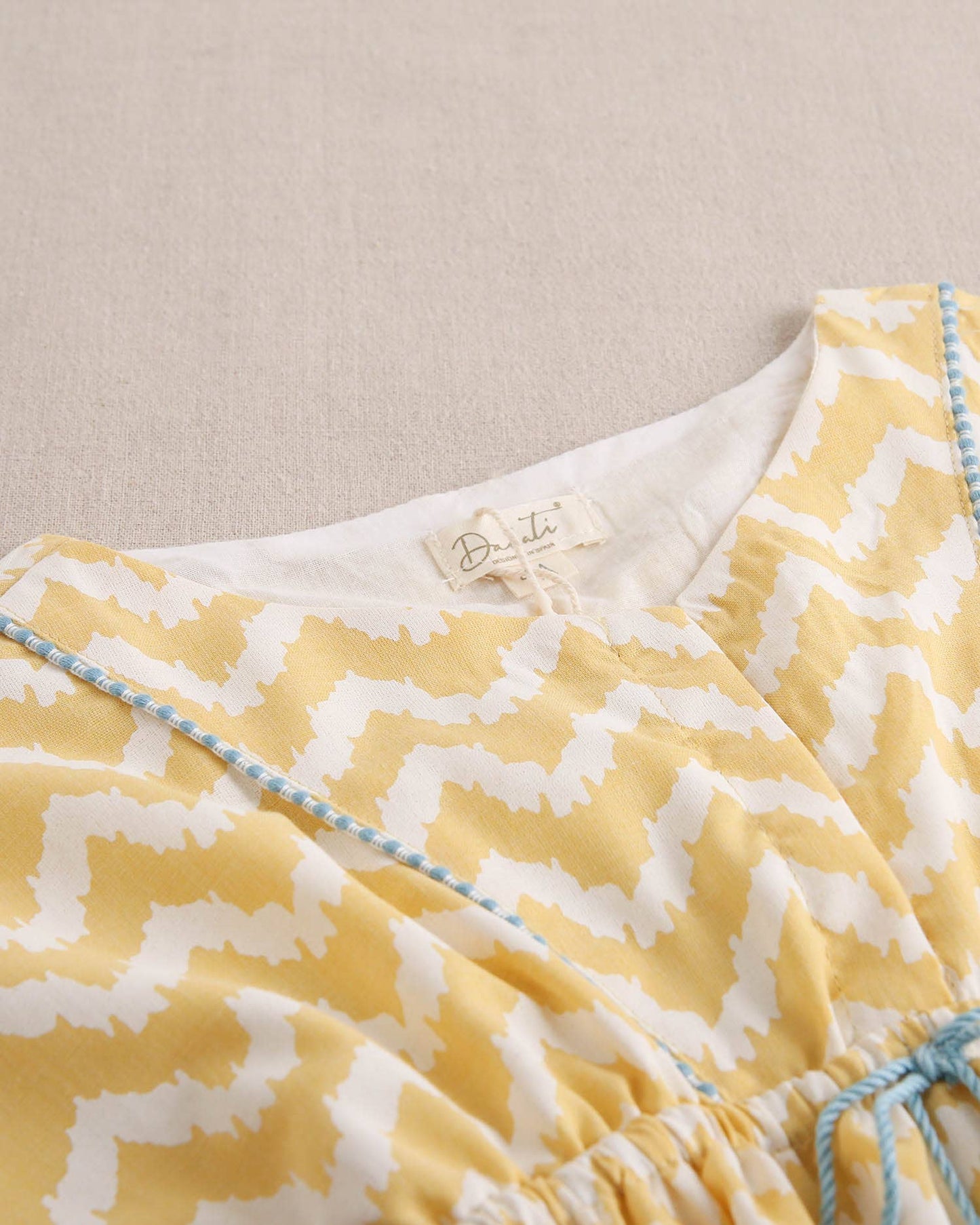 Dadati - Mustard and white zigzag girl dress with turquoise
