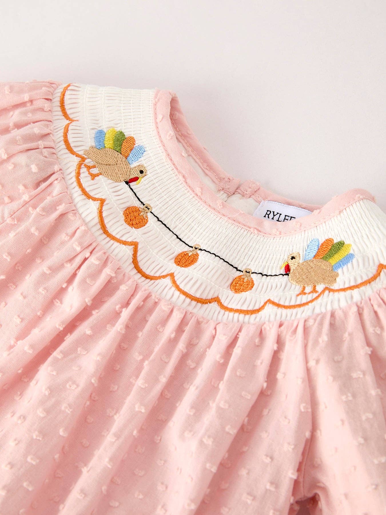Rylee Faith Designs - Fall Thanksgiving Turkey Pumpkin Smock Baby Romper