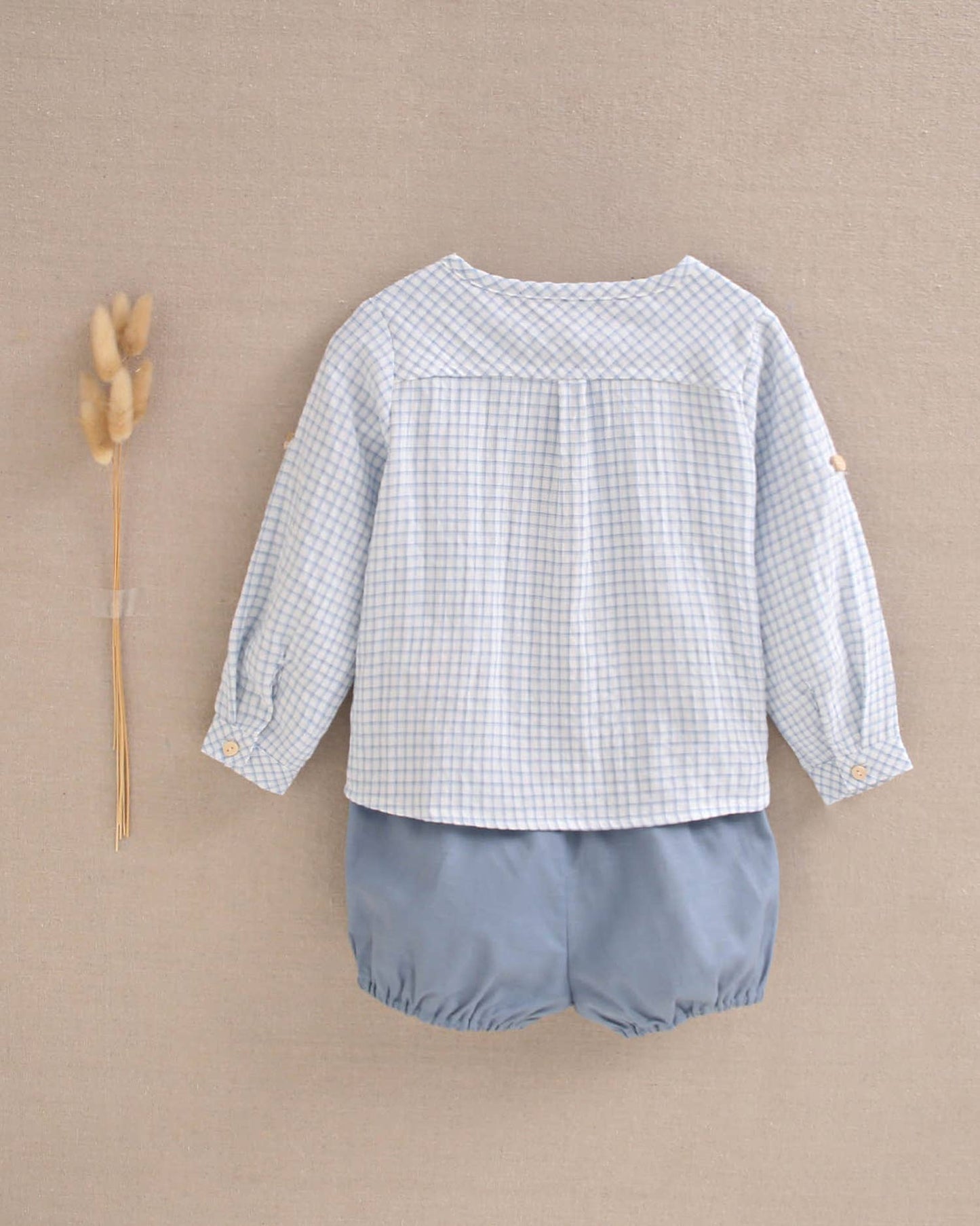 Dadati - Baby boy set light blue gingham shirt and shorts