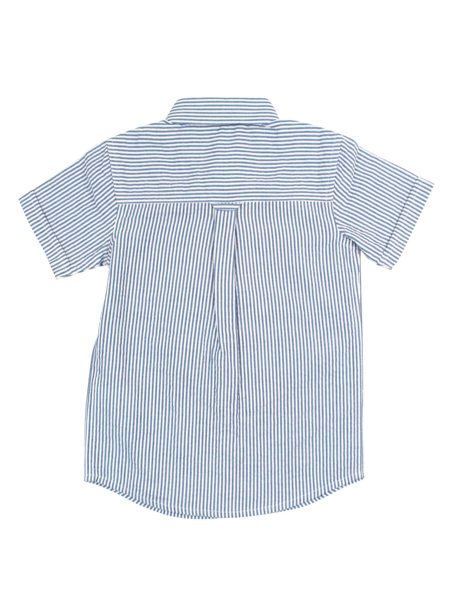 Boys Classic Blue Seersucker Short Sleeve Button Down Shirt