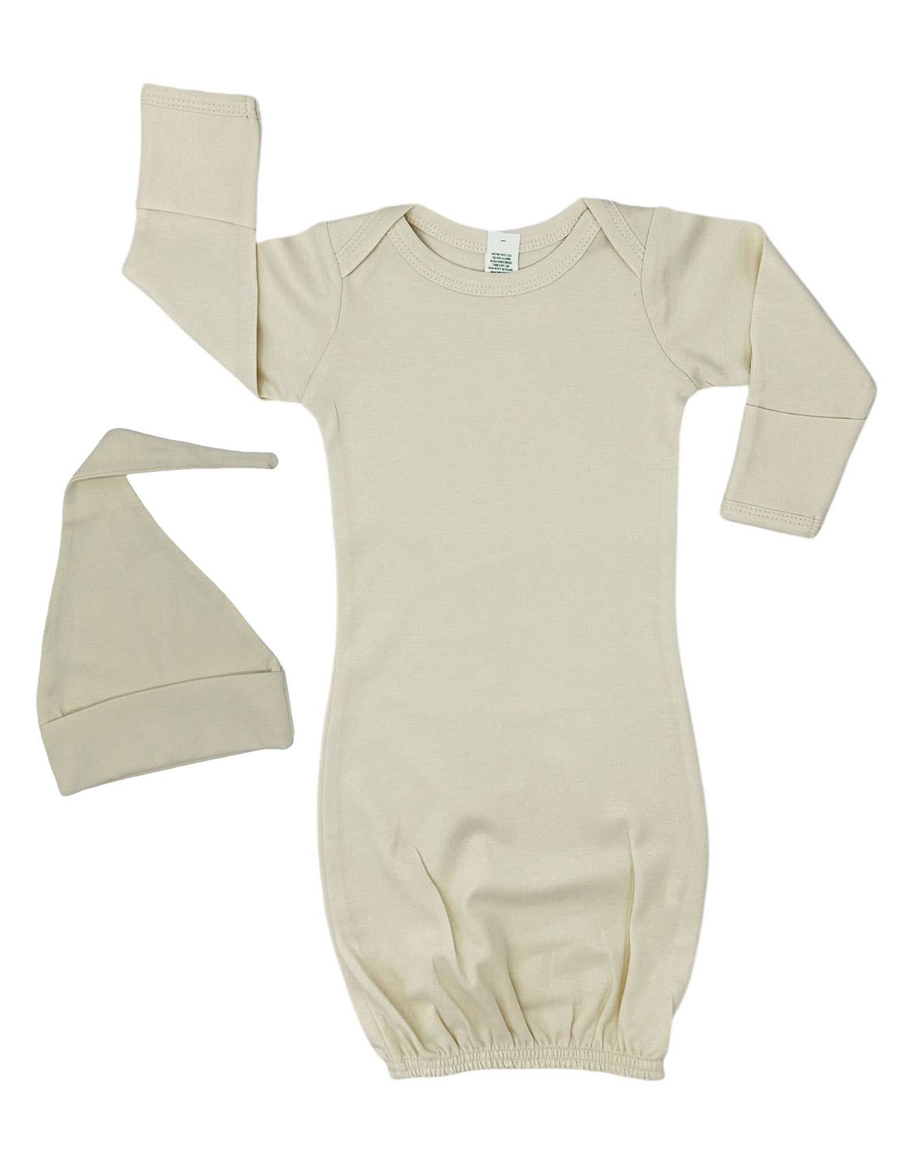 MONAG - Organic Long Sleeve Baby gown and knotted Beanie Gift Set
