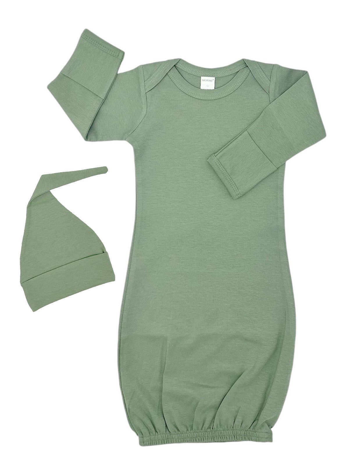MONAG - Organic Long Sleeve Baby gown and knotted Beanie Gift Set