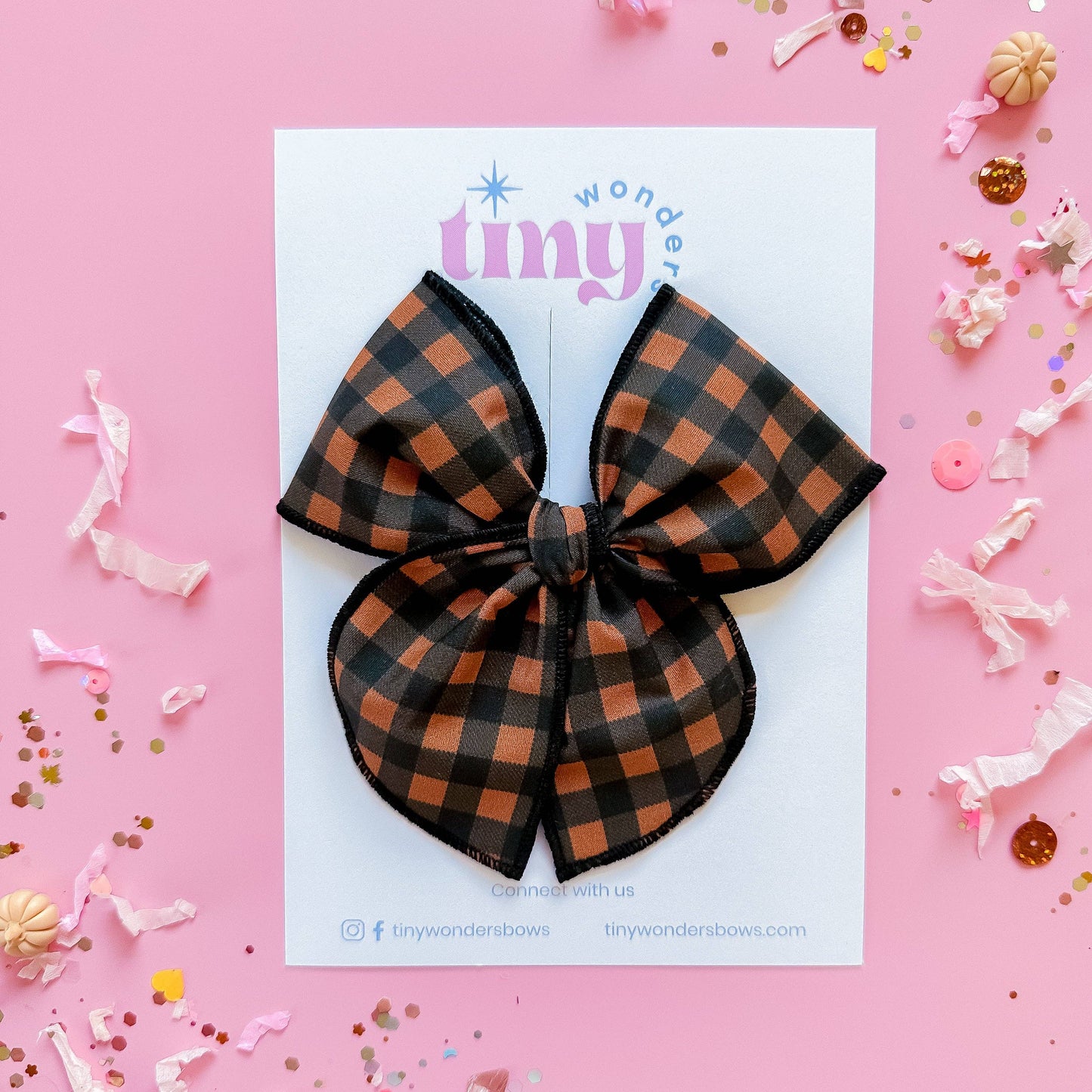 Tiny Wonders Bows - Orange and Black Gingham