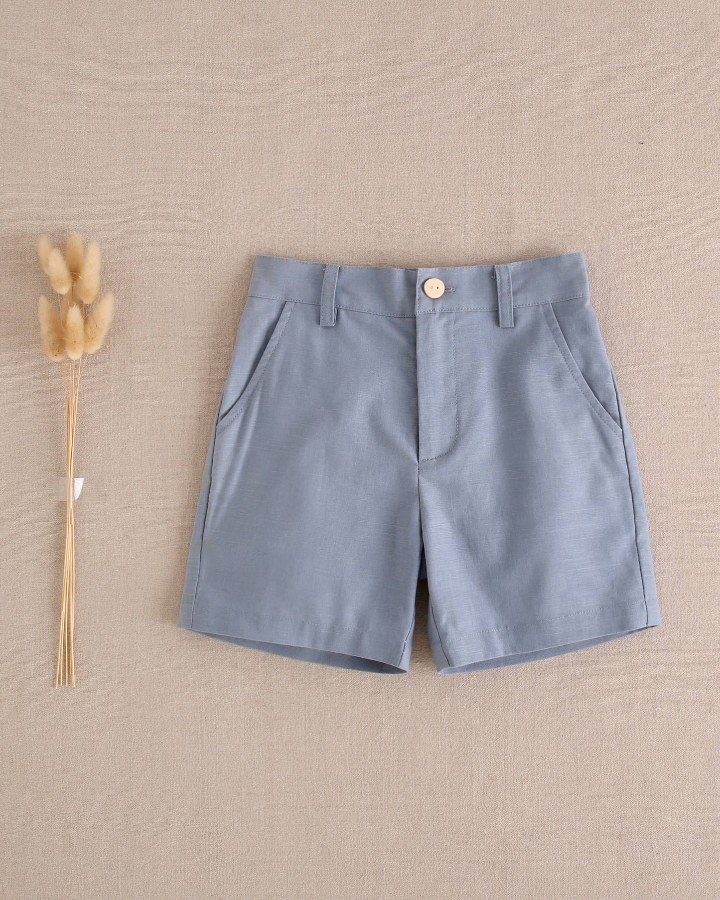 Dadati - Dark pastel blue linen boy's Bermuda shorts