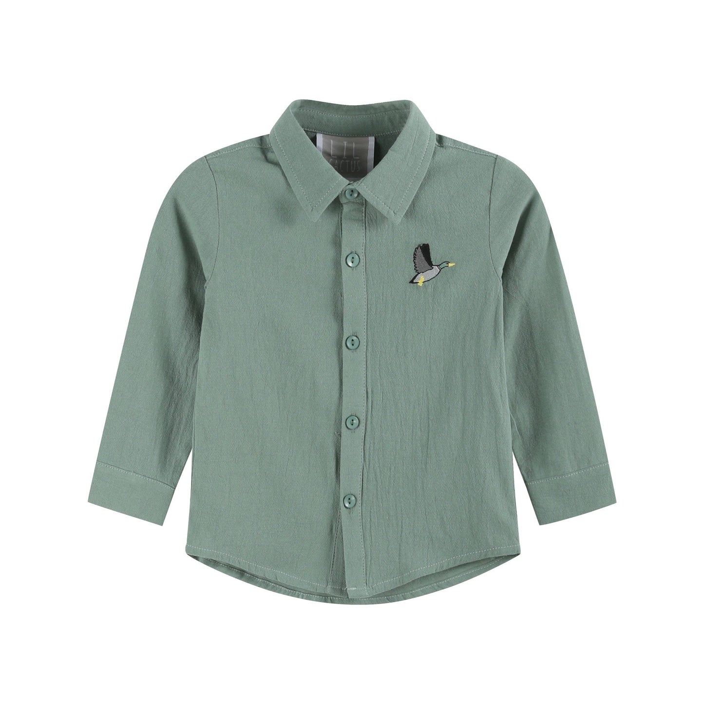 Lil Cactus - Sage Green Mallard Boys Dress Shirt