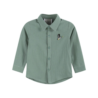 Lil Cactus - Sage Green Mallard Boys Dress Shirt