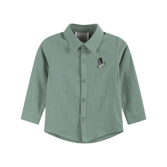 Lil Cactus - Sage Green Mallard Boys Dress Shirt