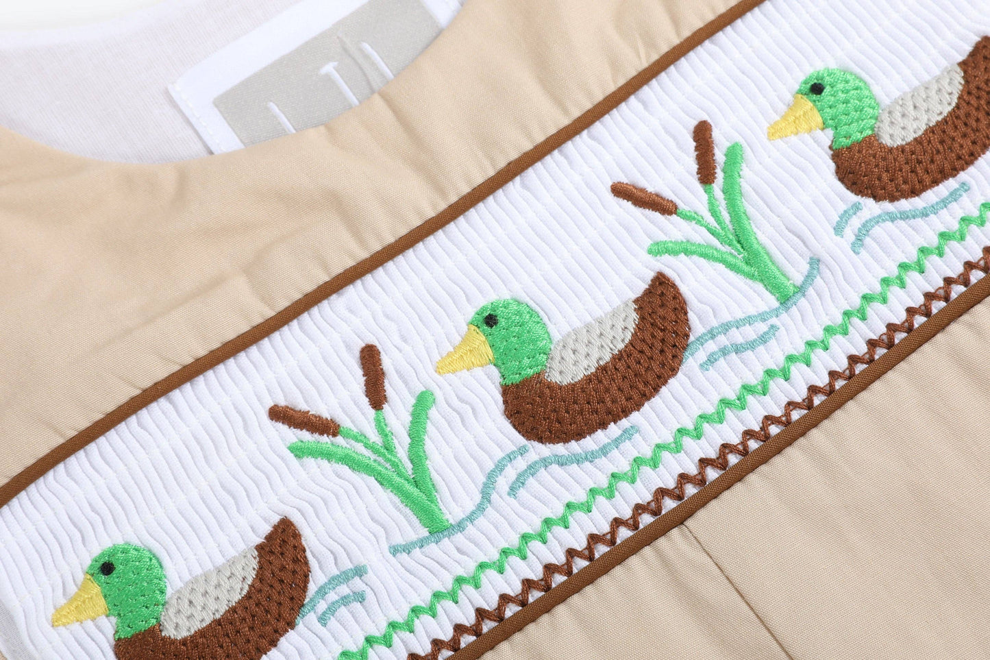 Lil Cactus - Light Brown Mallard Smocked Overalls