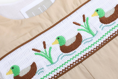 Lil Cactus - Light Brown Mallard Smocked Overalls