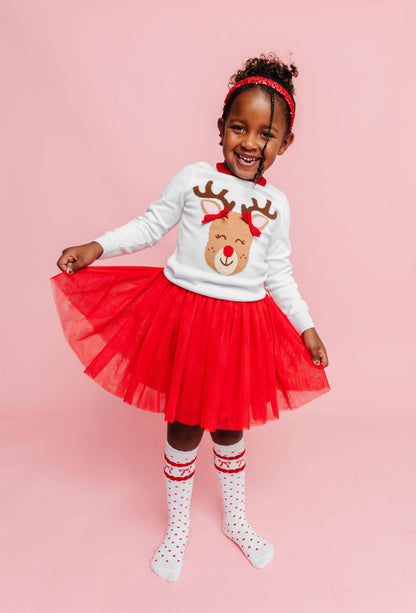Little Stocking Co. - Red Bow Scalloped Knee Socks