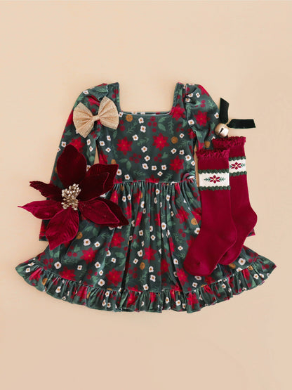 Little Stocking Co. - Poinsettia Lace Top Knee High Socks