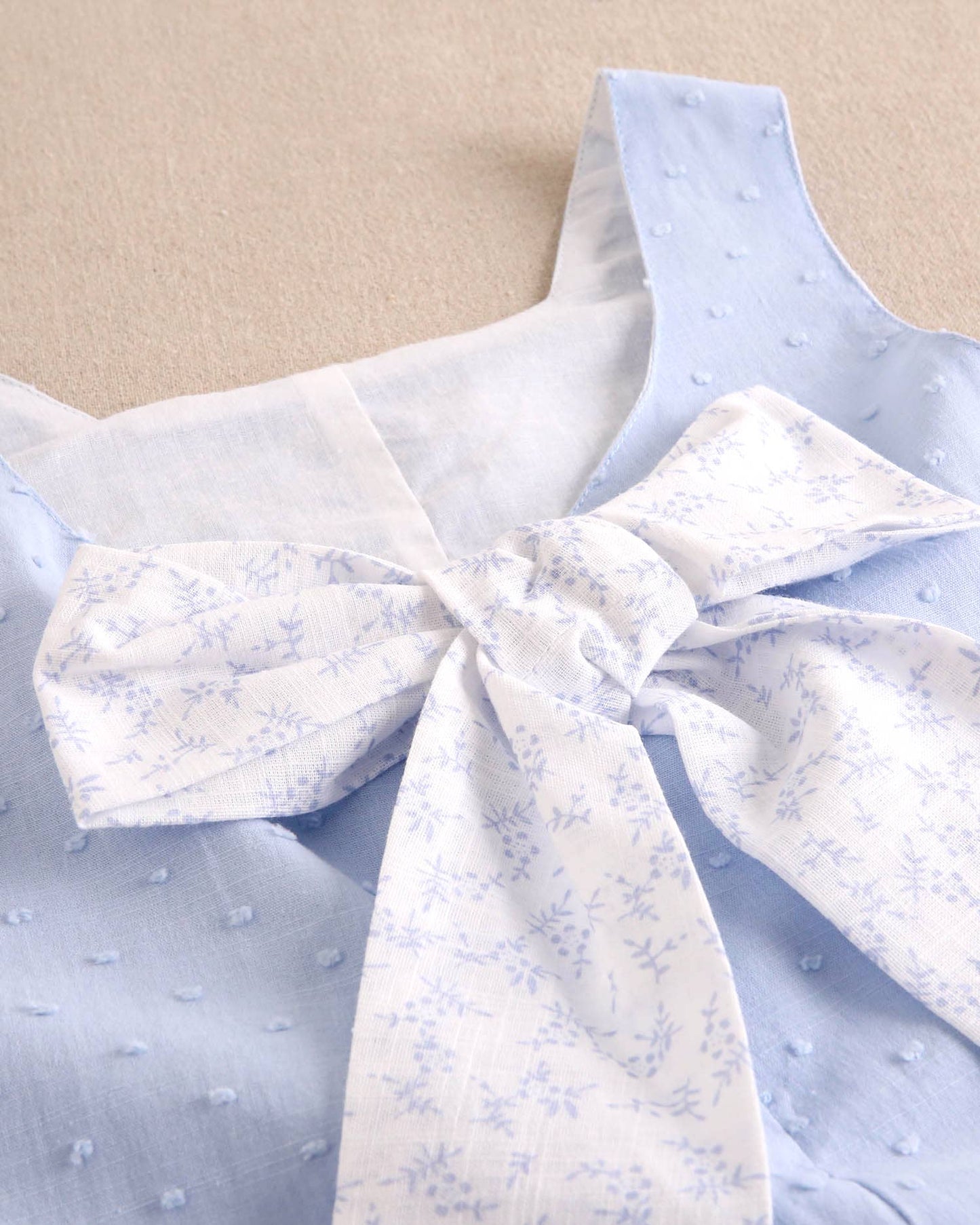 Dadati - Blue plumeti girl's romper with maxi bow