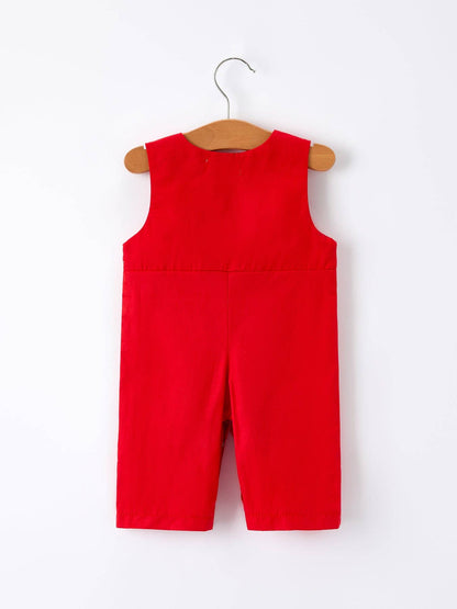 Rylee Faith Designs - Christmas Gingerbread Embroidery Red Baby Boy Romper with Bow