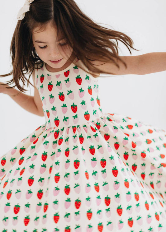 Good Apples Kids - Sleeveless Twirl Dress in Strawberry Blush Pre-Sale
