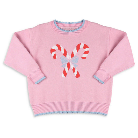 Shrimp and Grits Kids - Girls Sweater - Candy Canes