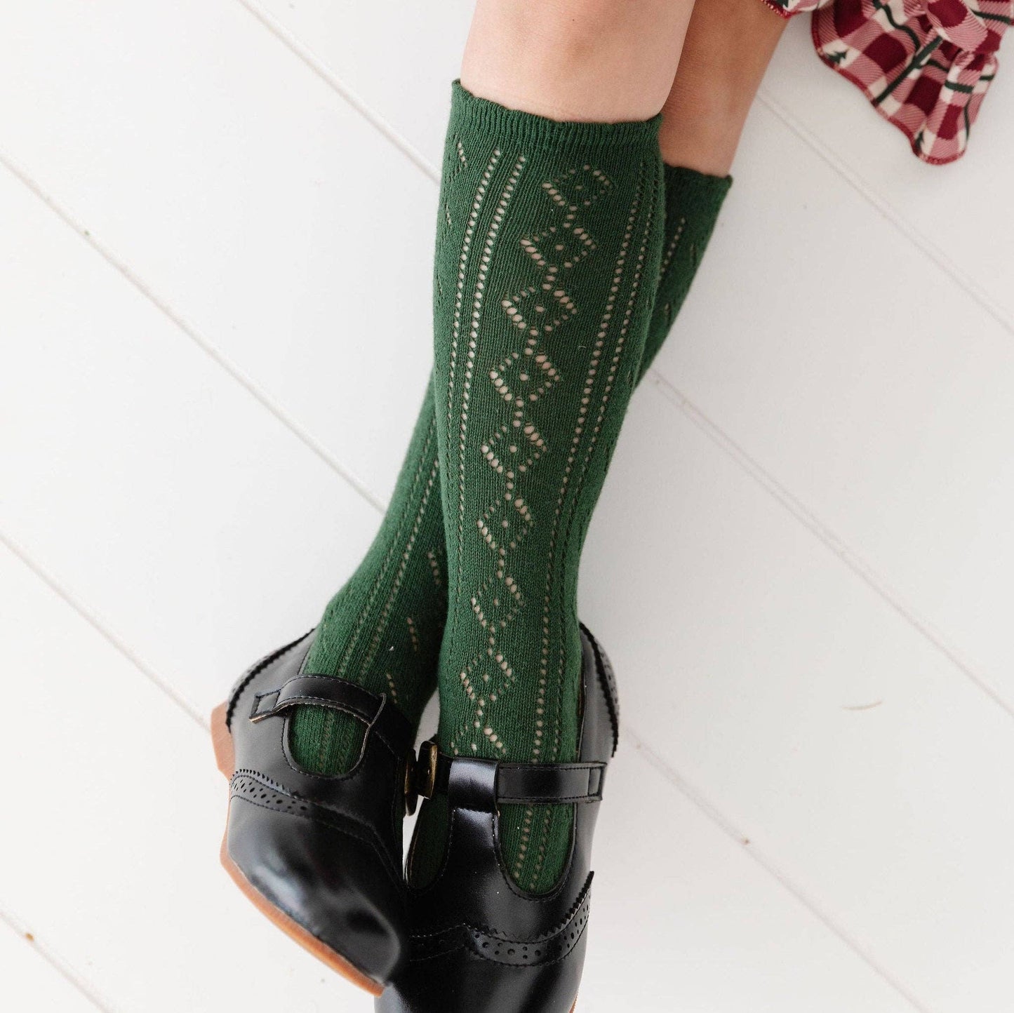 Little Stocking Co. - Scalloped Fancy Knee High Socks - Forest