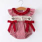 Rylee Faith Designs - Roll Tide Embroidery Gingham Baby Girl Romper with Red Bow