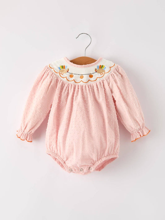 Rylee Faith Designs - Fall Thanksgiving Turkey  Pumpkin Smock  Baby Romper