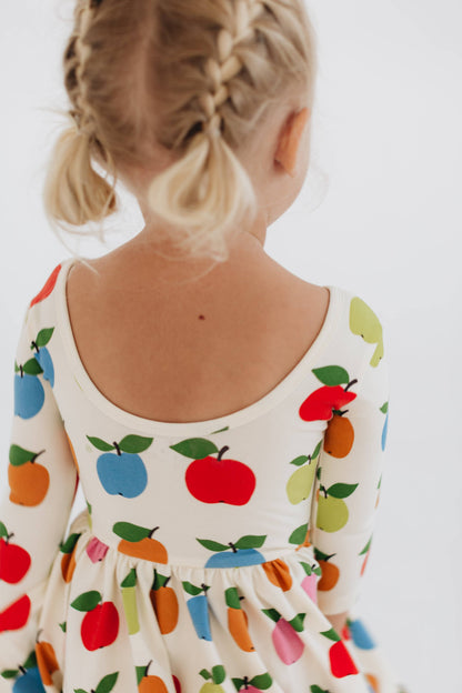 Good Apples Kids - 3/4 Sleeve Twirl Dress in Apples