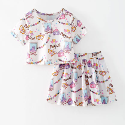 Auraquise - Girls Summer Cartoon Cute Magical Printed Party Outfits