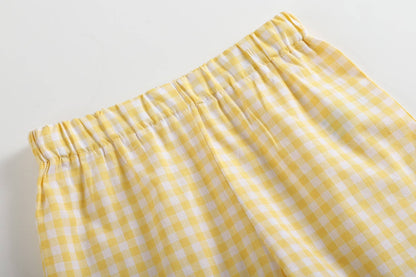 Lil Cactus - Yellow Gingham Lemon Smocked Shirt and Shorts Set